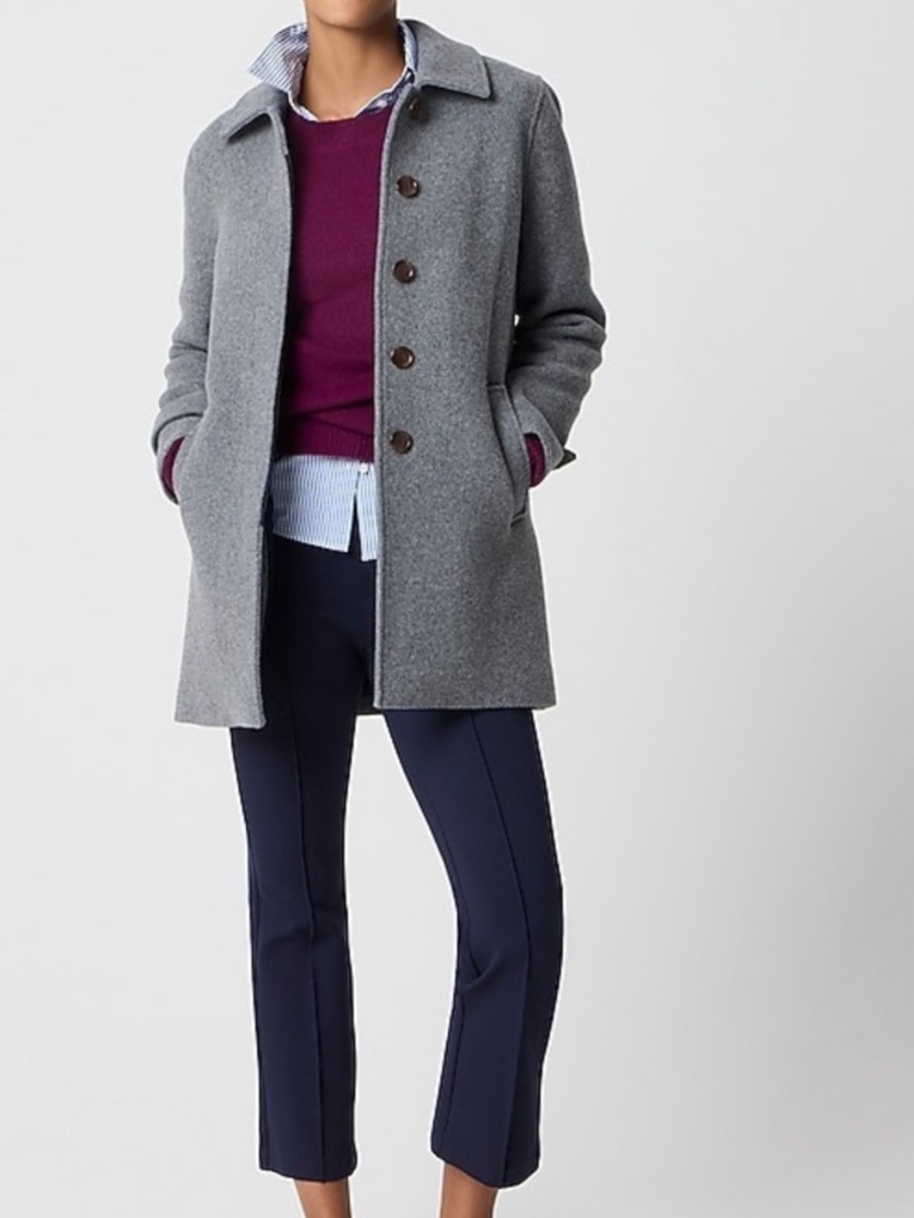 J. Crew Women’s Heather Gray Wool-Blend Car Coat Button Size 6 NWT Classic